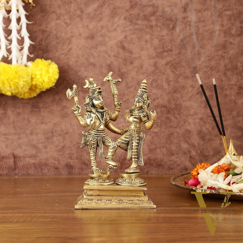 Brass Superfine Dancing Shiva Parvati Idol - 6" Tall