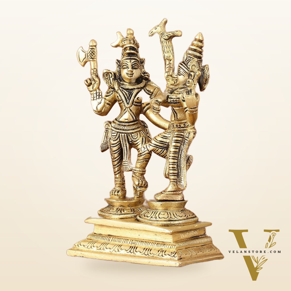 Brass Superfine Dancing Shiva Parvati Idol - 6" Tall