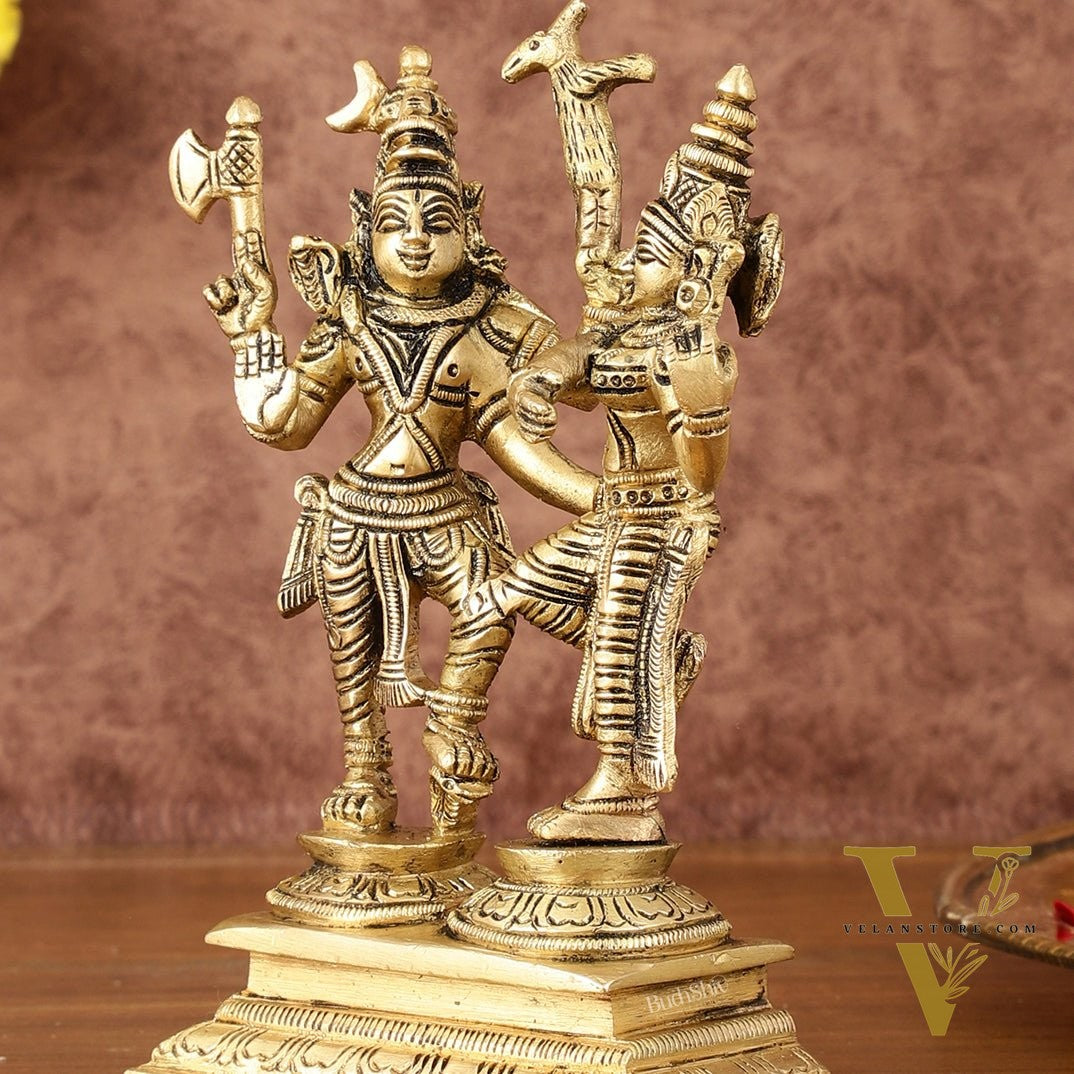 Brass Superfine Dancing Shiva Parvati Idol - 6" Tall