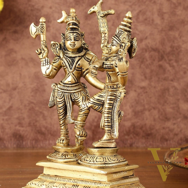Brass Superfine Dancing Shiva Parvati Idol - 6" Tall