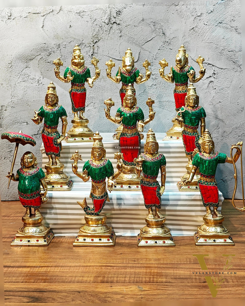 Brass Superfine Dashavatar Idols with stonework 10"