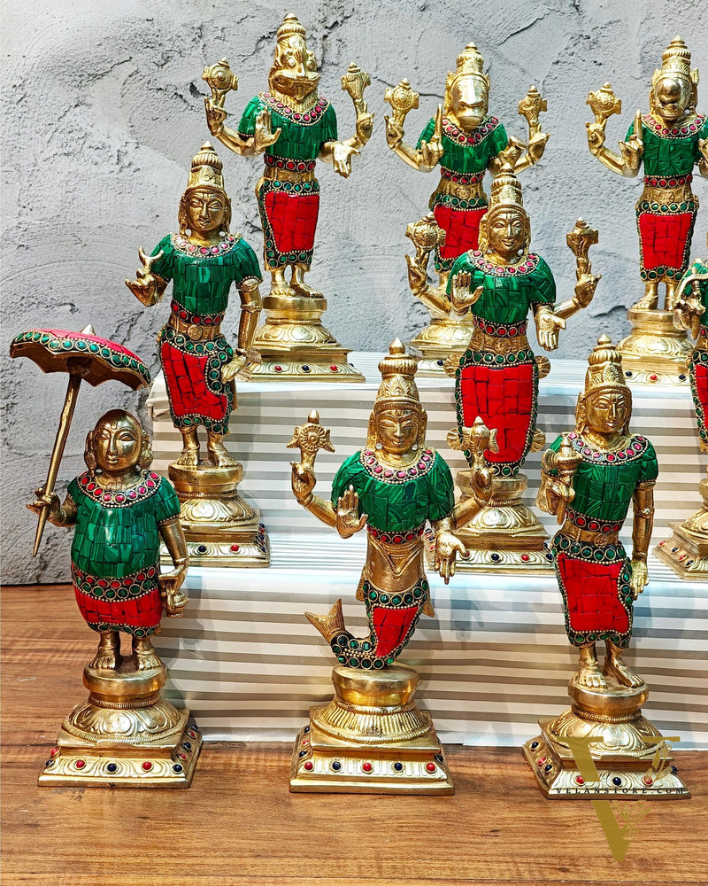 Brass Superfine Dashavatar Idols with stonework 10"