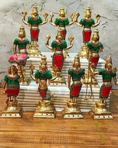 Brass Superfine Dashavatar Idols with stonework 10"