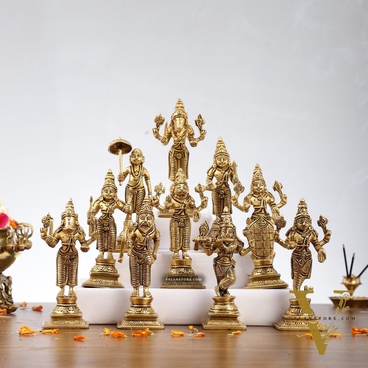 Brass Superfine Dashavataram set 6" Vishnu Dashavatar idols