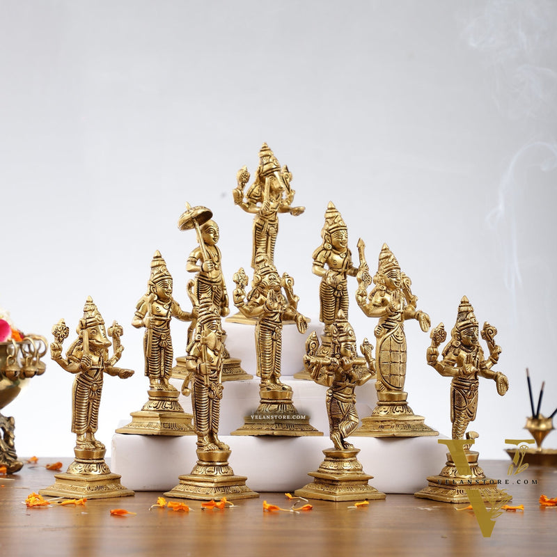 Brass Superfine Dashavataram set 6" Vishnu Dashavatar idols