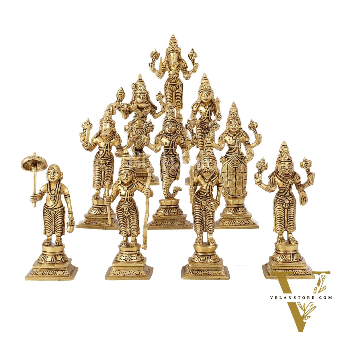 Brass Superfine Dashavataram set 6" Vishnu Dashavatar idols