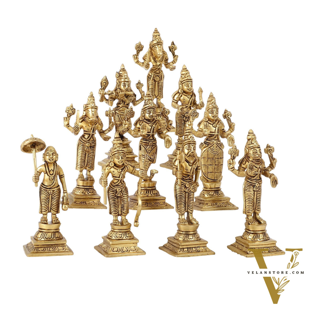 Brass Superfine Dashavataram set 6" Vishnu Dashavatar idols
