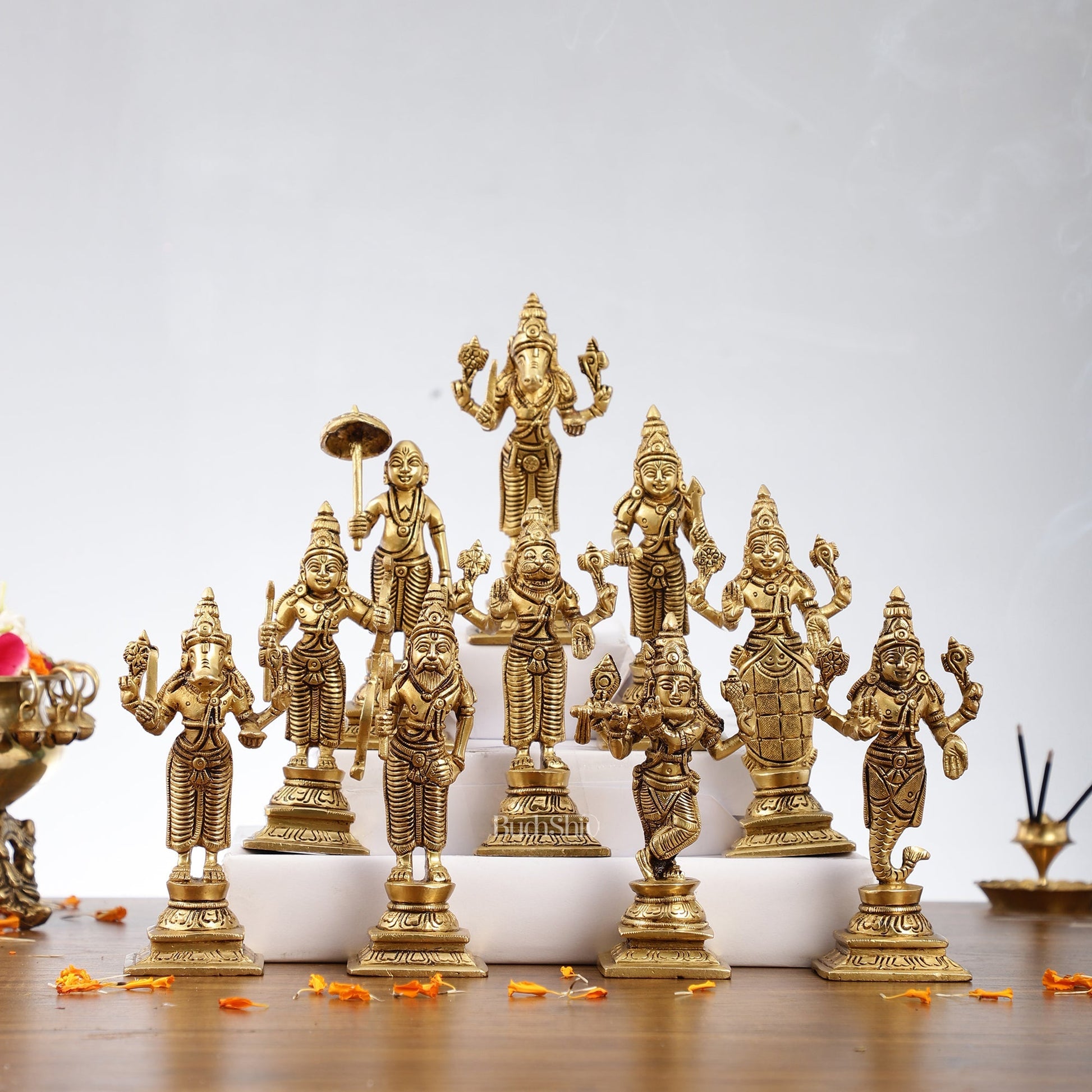 Brass Superfine Dashavataram set 6" Vishnu Dashavatar idols