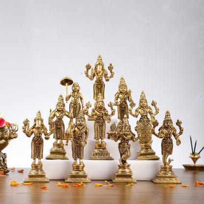 Brass Superfine Dashavataram set 6" Vishnu Dashavatar idols