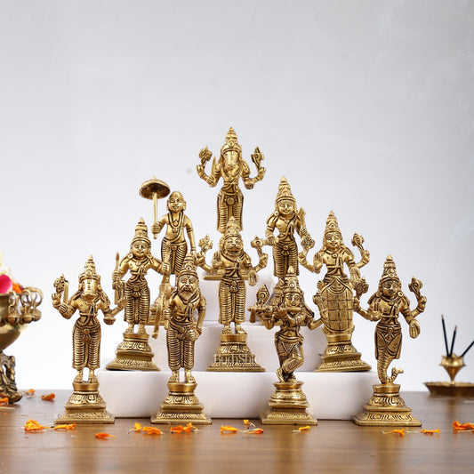 Brass Superfine Dashavataram set 6" Vishnu Dashavatar idols