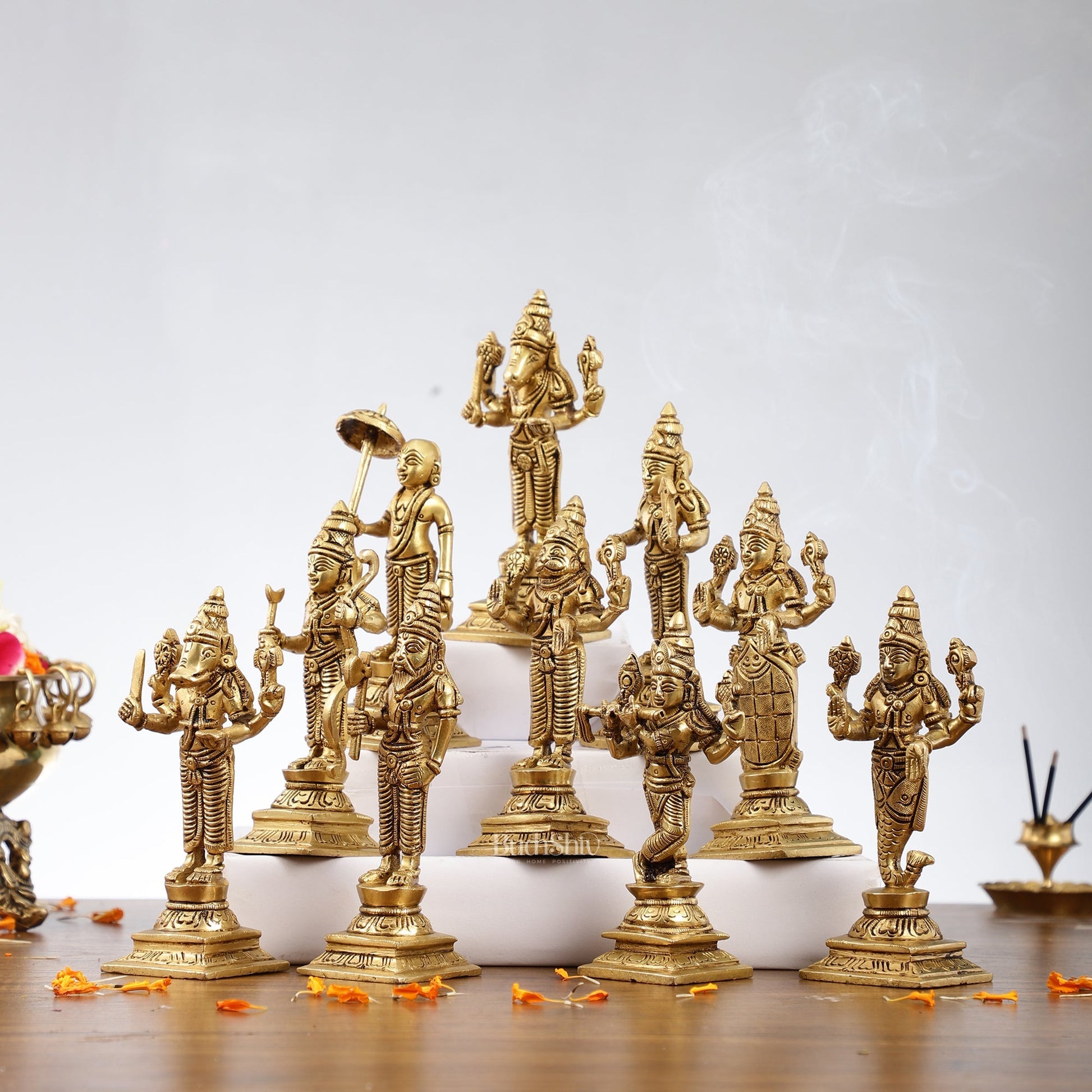 Brass Superfine Dashavataram set 6" Vishnu Dashavatar idols