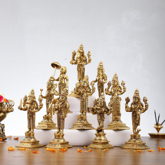 Brass Superfine Dashavataram set 6" Vishnu Dashavatar idols