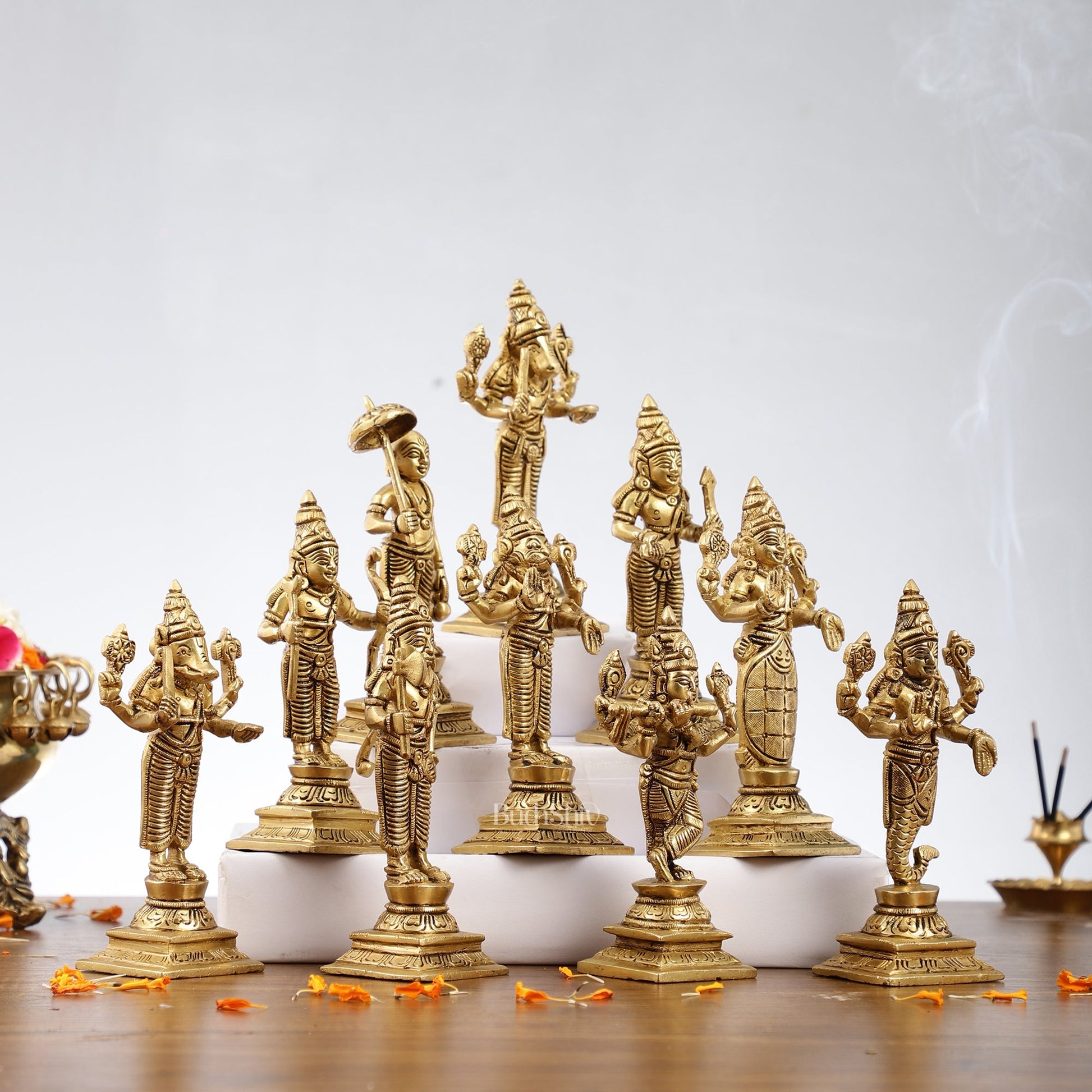 Brass Superfine Dashavataram set 6" Vishnu Dashavatar idols