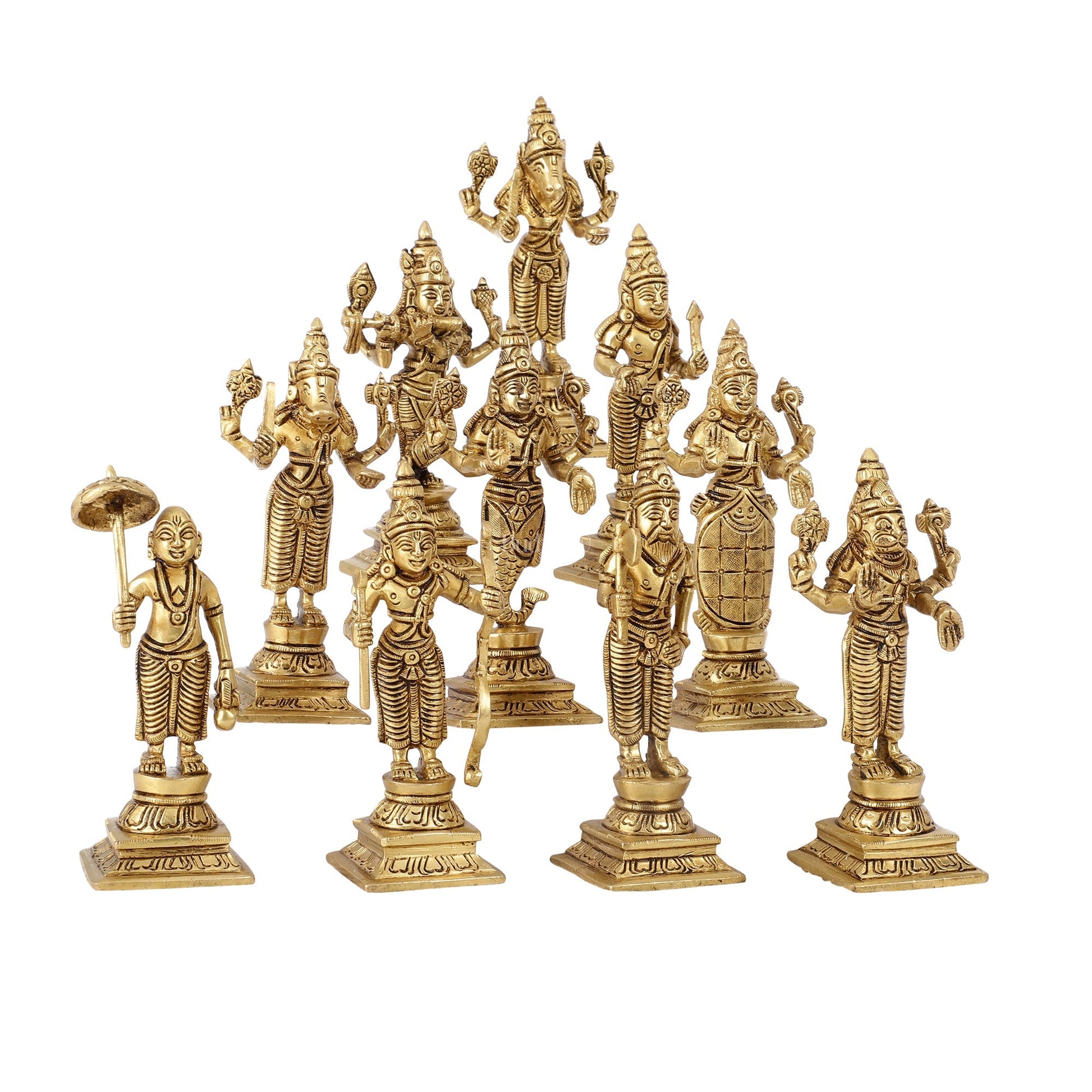 Brass Superfine Dashavataram set 6" Vishnu Dashavatar idols