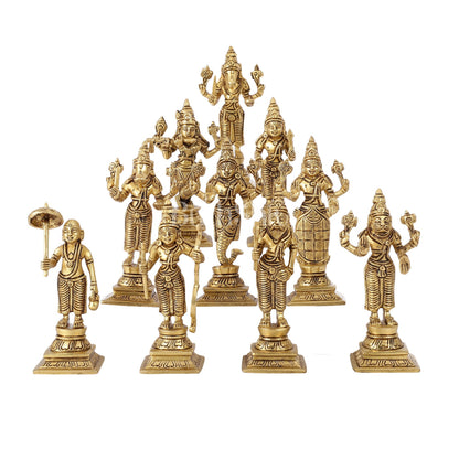 Brass Superfine Dashavataram set 6" Vishnu Dashavatar idols