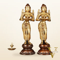 Brass Superfine Deep Lakshmi Pavaai Vilakku - 15" Lady with Diyas