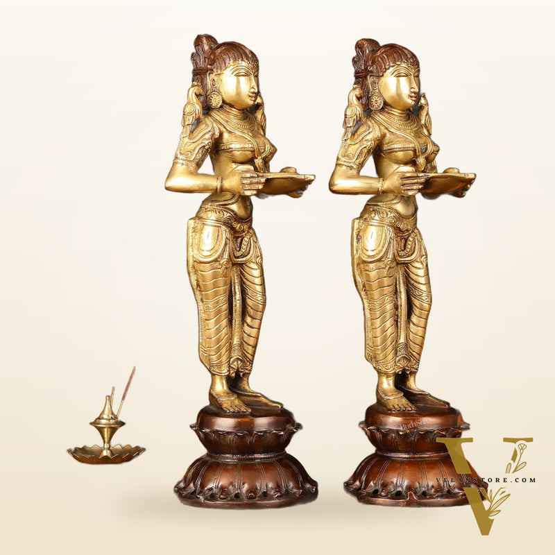 Brass Superfine Deep Lakshmi Pavaai Vilakku - 15" Lady with Diyas