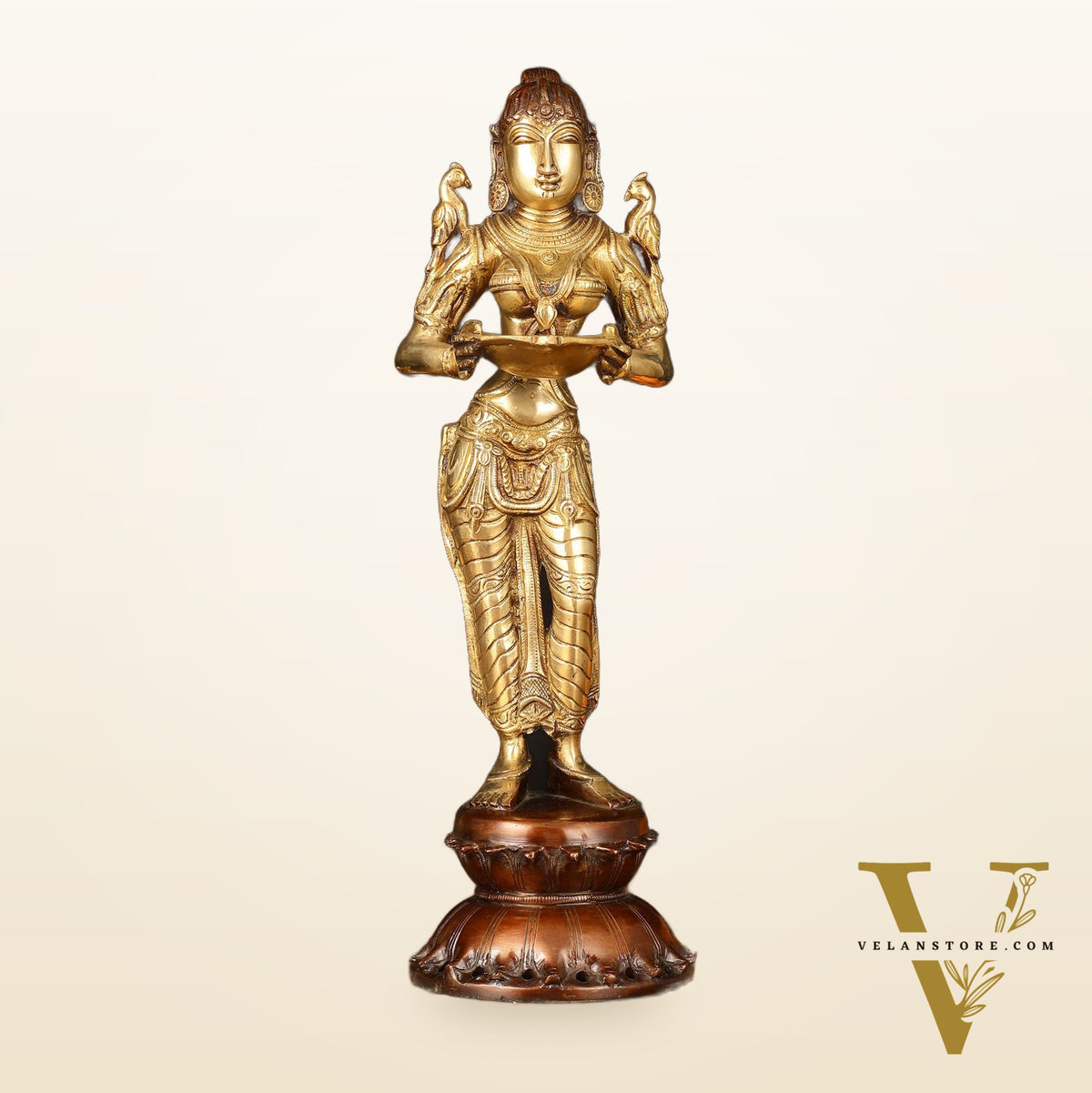Brass Superfine Deep Lakshmi Pavaai Vilakku - 15" Lady with Diyas