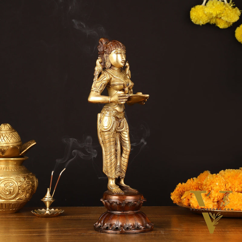 Brass Superfine Deep Lakshmi Pavaai Vilakku - 15" Lady with Diyas