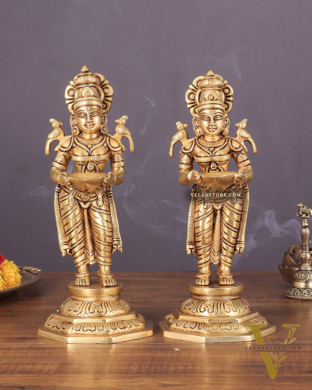 Brass Superfine Deep Lakshmi Pavaai Vilakku Pair 9"