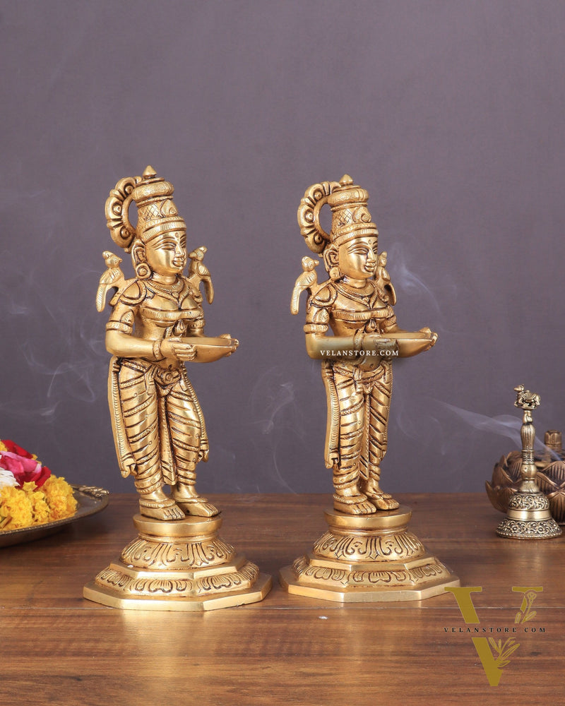 Brass Superfine Deep Lakshmi Pavaai Vilakku Pair 9"