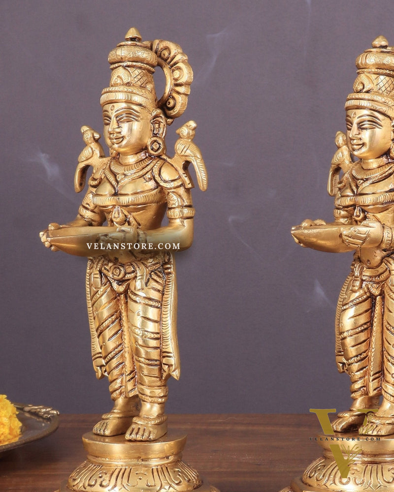 Brass Superfine Deep Lakshmi Pavaai Vilakku Pair 9"