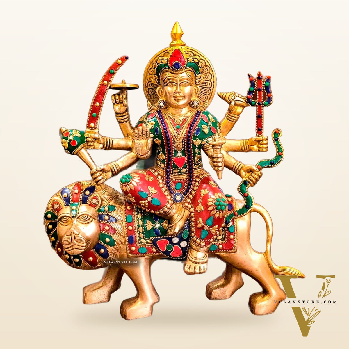 Brass Superfine Durga Statue 14" stonework