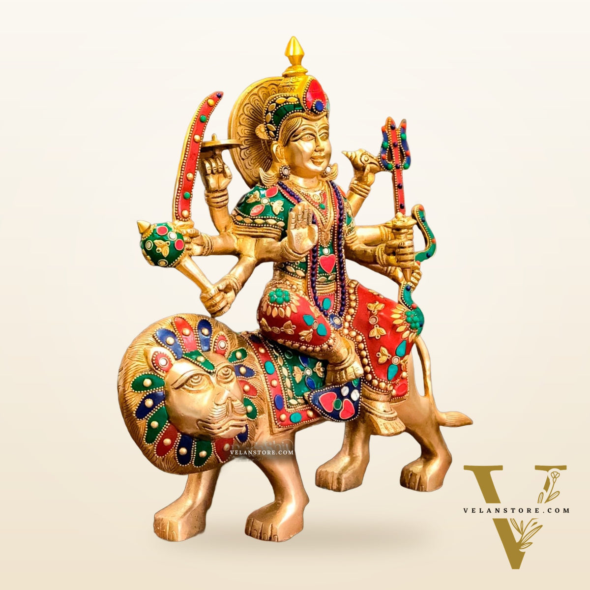 Brass Superfine Durga Statue 14" stonework