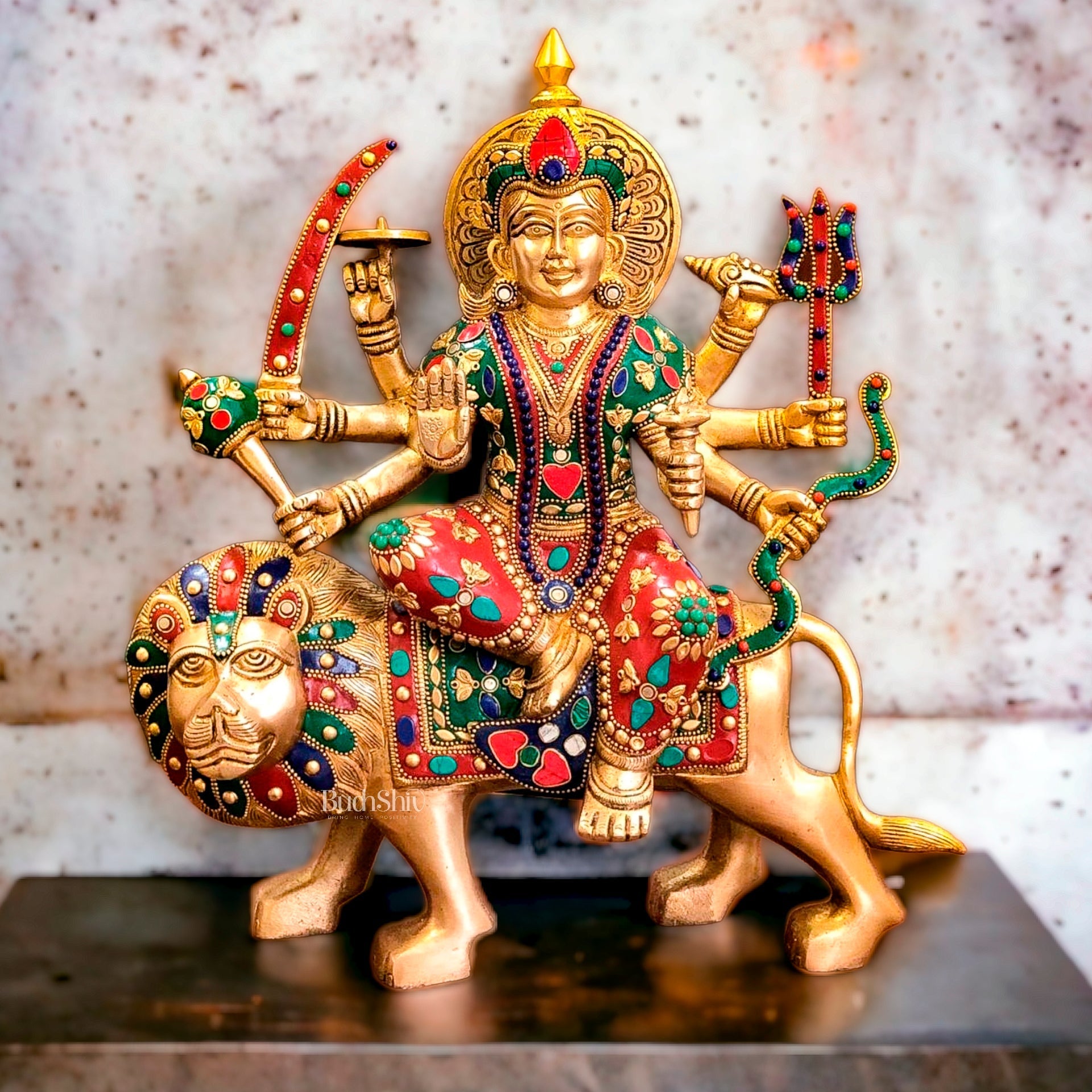 Brass Superfine Durga Statue 14" stonework