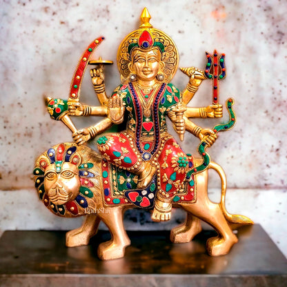 Brass Superfine Durga Statue 14" stonework
