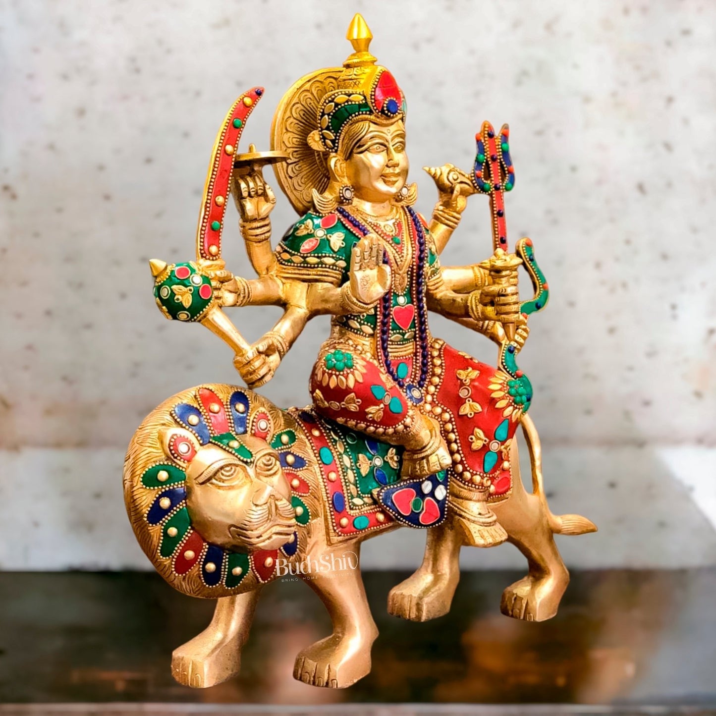 Brass Superfine Durga Statue 14" stonework
