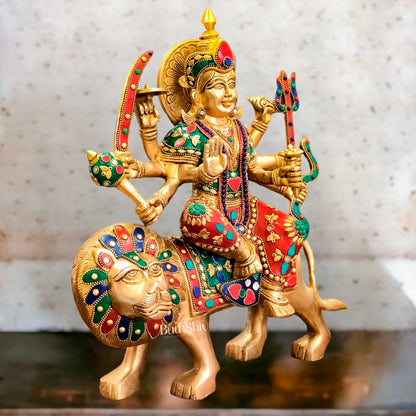 Brass Superfine Durga Statue 14" stonework