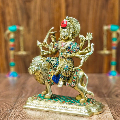 Brass Superfine Durga statue with Stonework 10 "