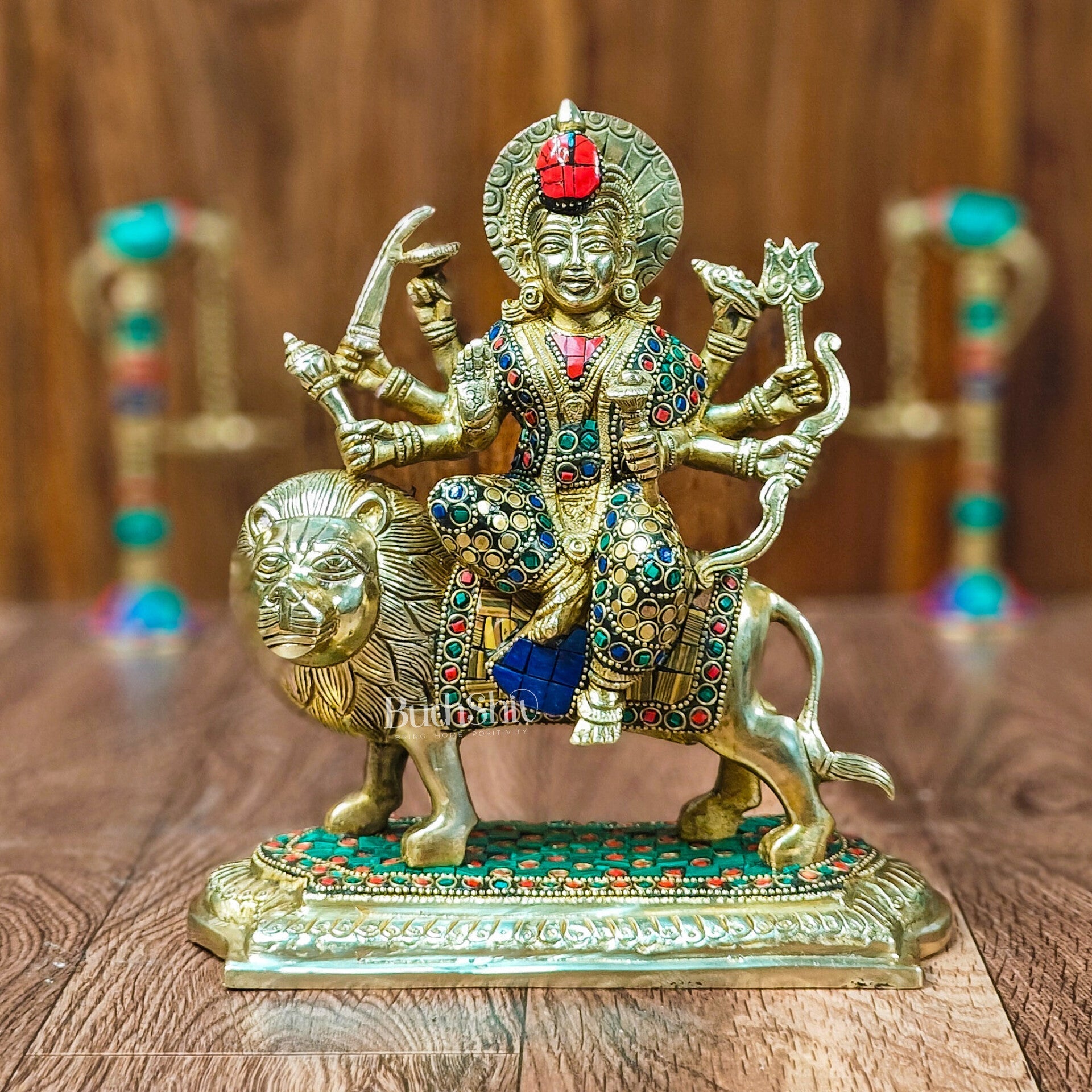 Brass Superfine Durga statue with Stonework 10 "