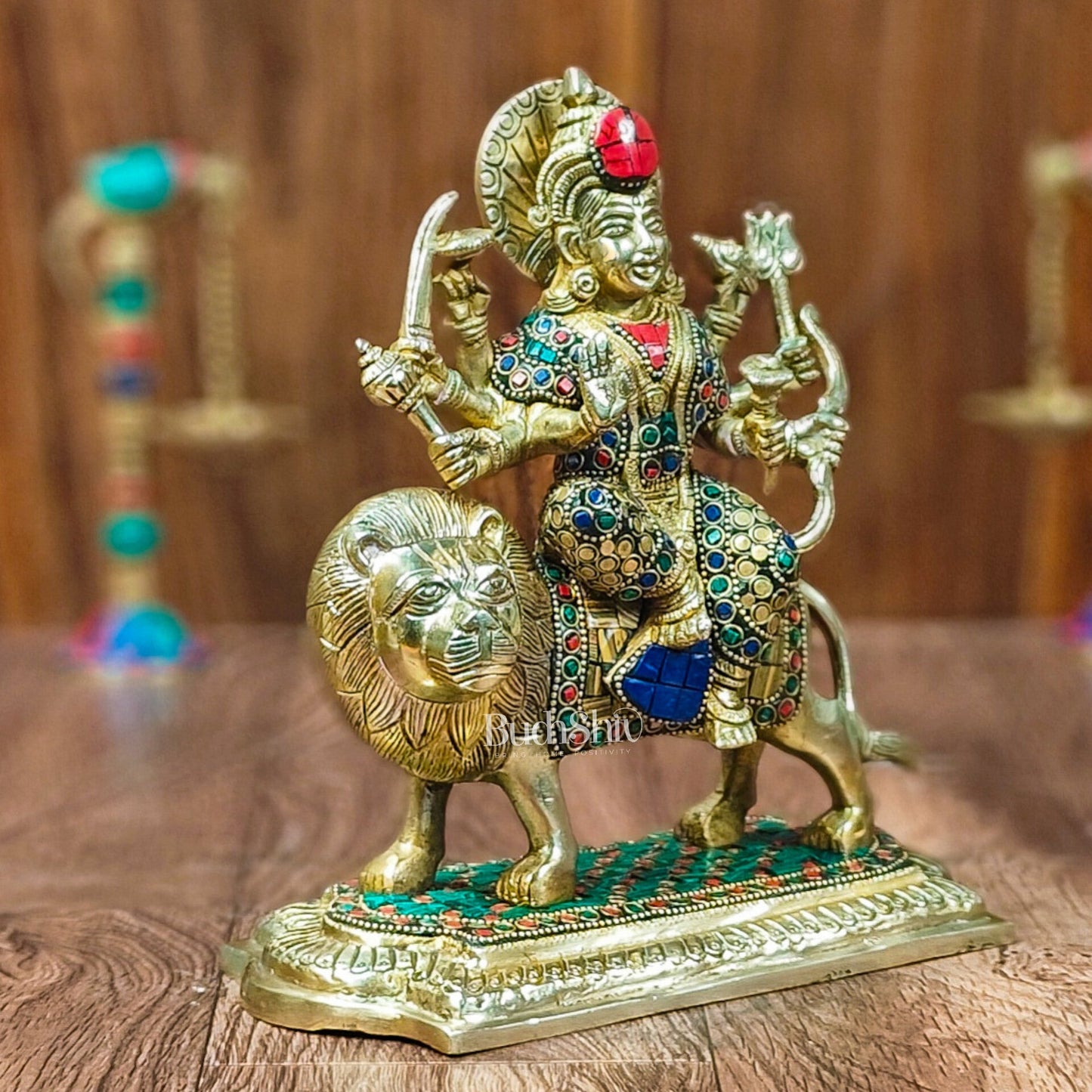 Brass Superfine Durga statue with Stonework 10 "