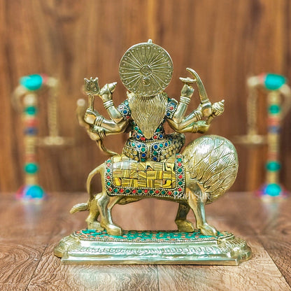 Brass Superfine Durga statue with Stonework 10 "