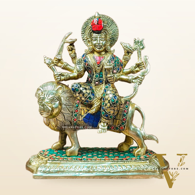 Brass Superfine Durga statue with Stonework 10 "