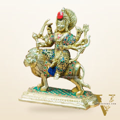 Brass Superfine Durga statue with Stonework 10 "