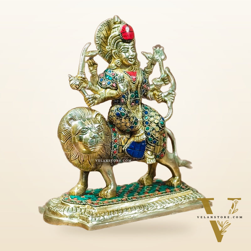 Brass Superfine Durga statue with Stonework 10 "