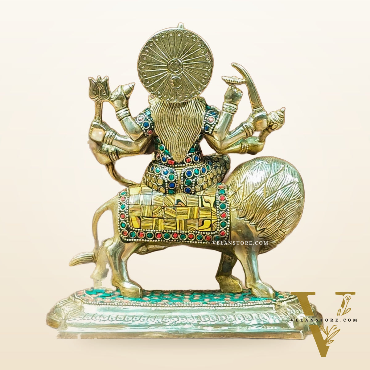 Brass Superfine Durga statue with Stonework 10 "
