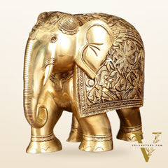 Brass Superfine Elephant Statue - 12" Engraved Perfection