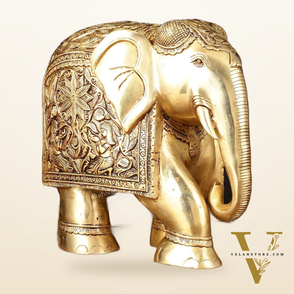Brass Superfine Elephant Statue - 12" Engraved Perfection