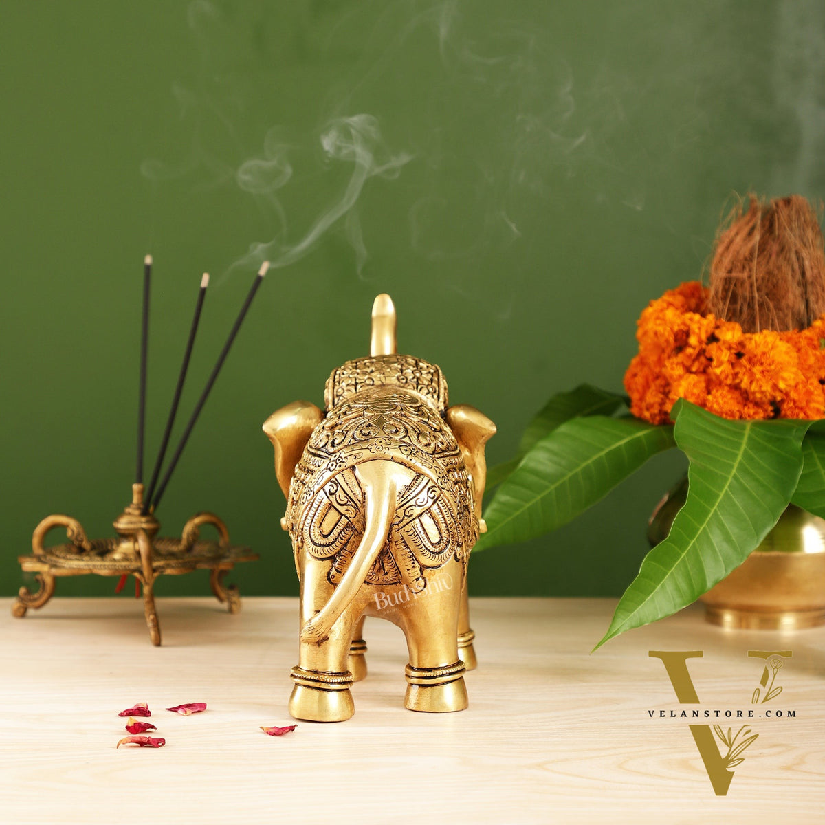 Brass Superfine Elephant Statue Showpiece | 9.5 inch