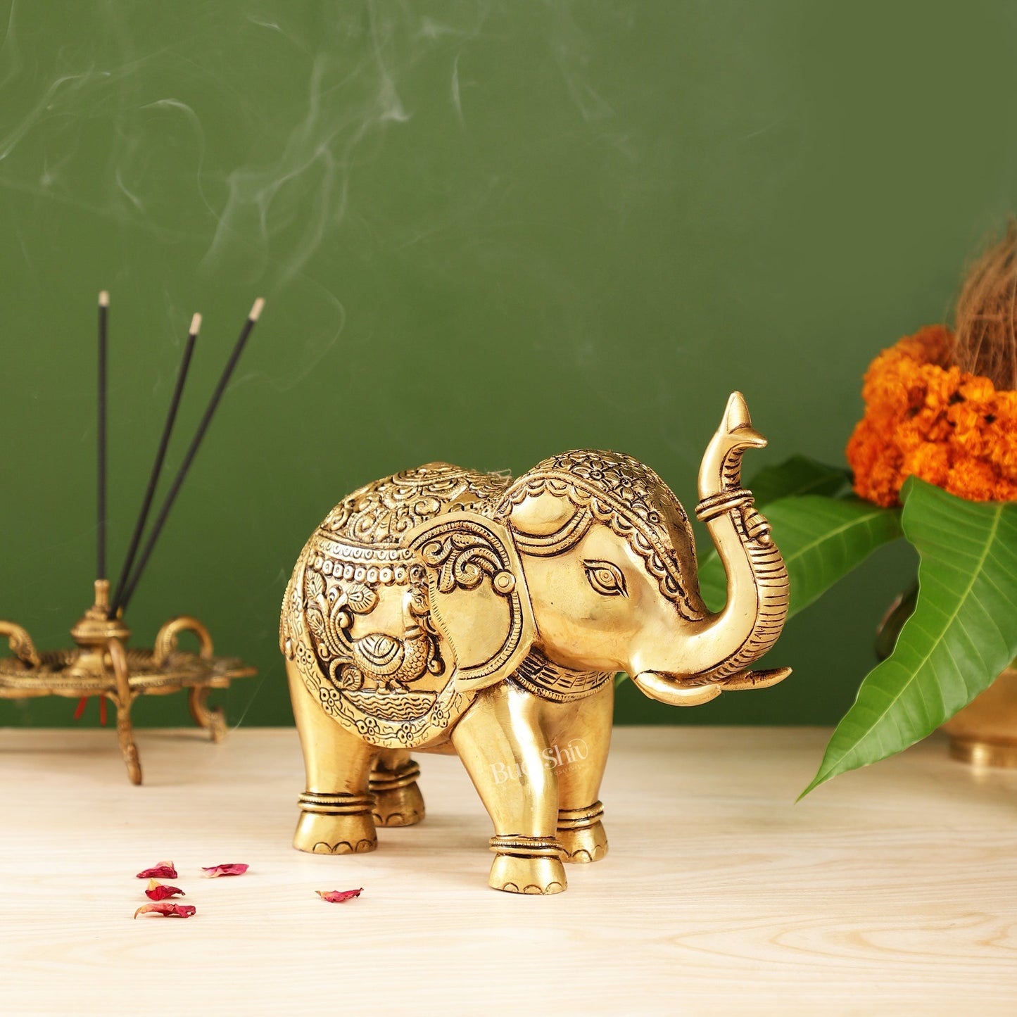 Brass Superfine Elephant Statue Showpiece | 9.5 inch