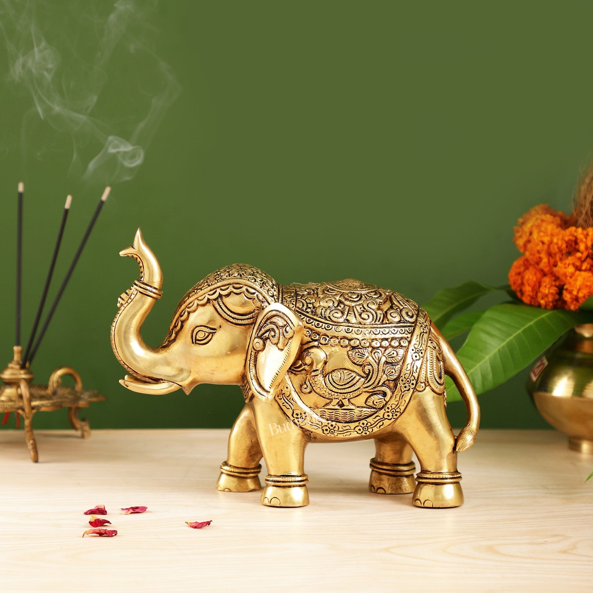 Brass Superfine Elephant Statue Showpiece | 9.5 inch