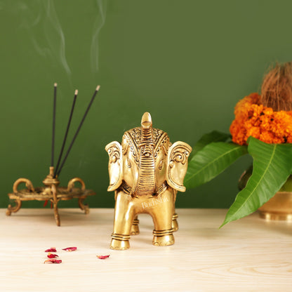 Brass Superfine Elephant Statue Showpiece | 9.5 inch
