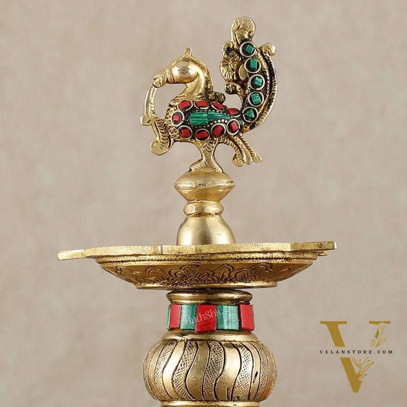 Brass Superfine Elephant with peacock lamp 11" meenakari single