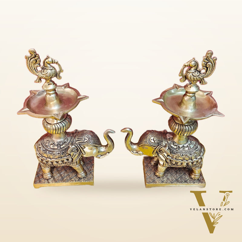 Brass Superfine Elephant with peacock lamp 11"