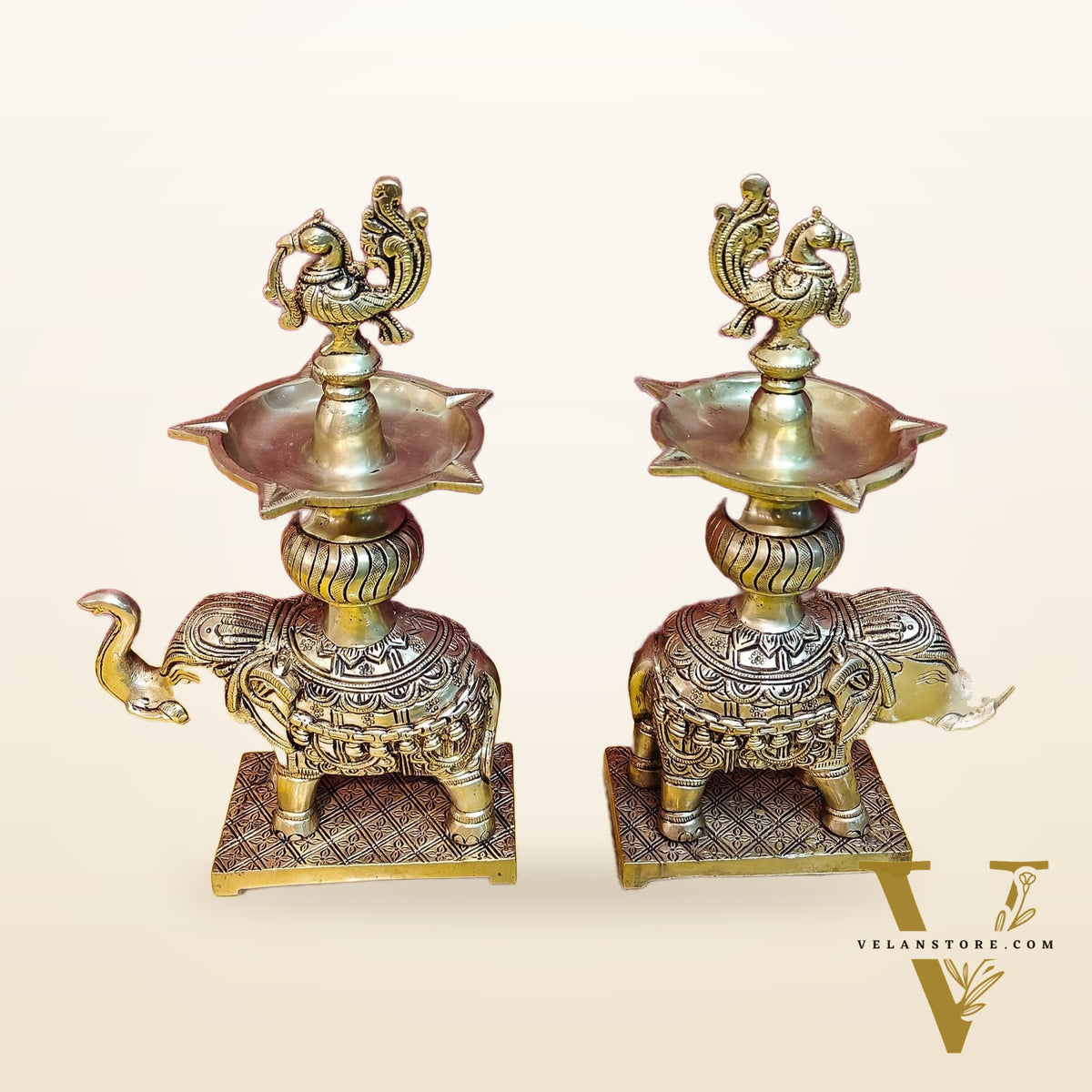 Brass Superfine Elephant with peacock lamp 11"