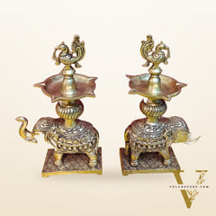 Brass Superfine Elephant with peacock lamp 11"